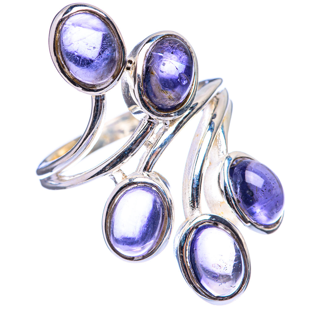 Sterling silver wave ring with five oval blue-purple tanzanite gemstones