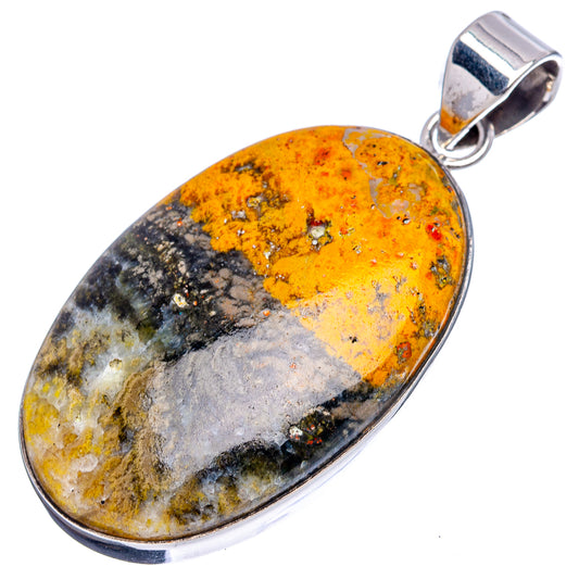 Bumblebee jasper oval pendant in .925 sterling silver bezel, full stone view