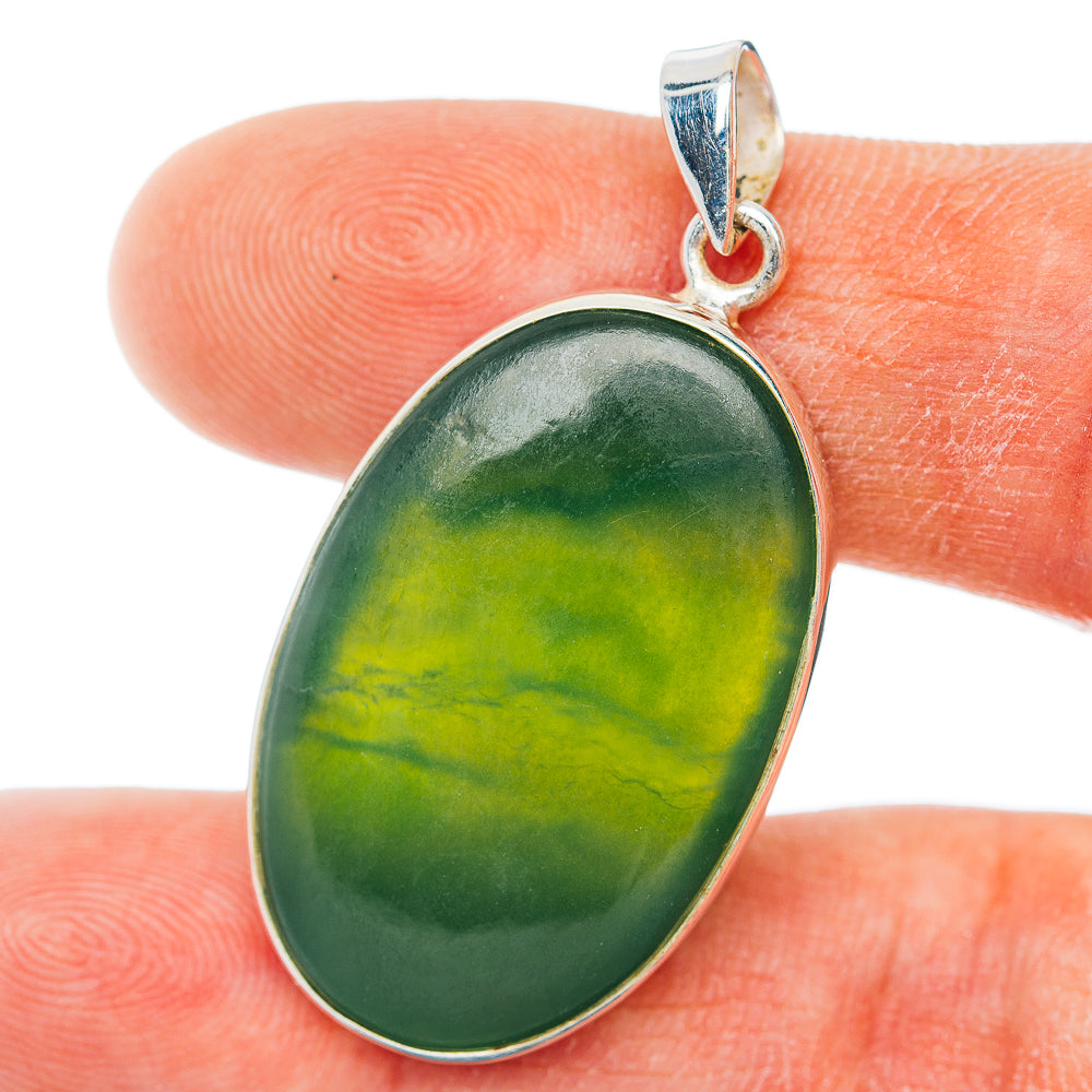 Premium Nephrite Jade Pendant 1 1/2" (.925 Sterling Silver)