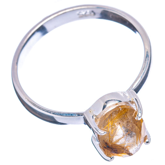 Sterling silver rutilated quartz ring, side view of oval golden-brown stone on band