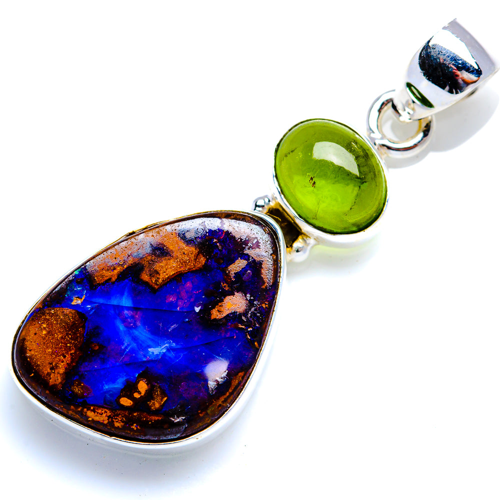 Boulder Opal, Peridot 925 Sterling Silver Pendant 1 3/4" (.925 Sterling Silver)