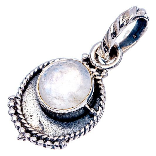 Sterling silver rainbow moonstone pendant with oval cabochon and beaded border