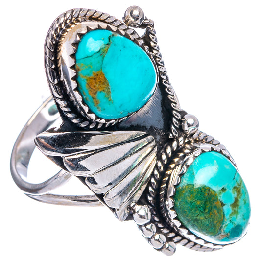 Turquoise oval stone statement ring, .925 sterling silver, raised arrow design, size 8