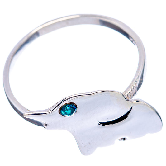 Sterling silver elephant ring with blue cubic zirconia detail on top