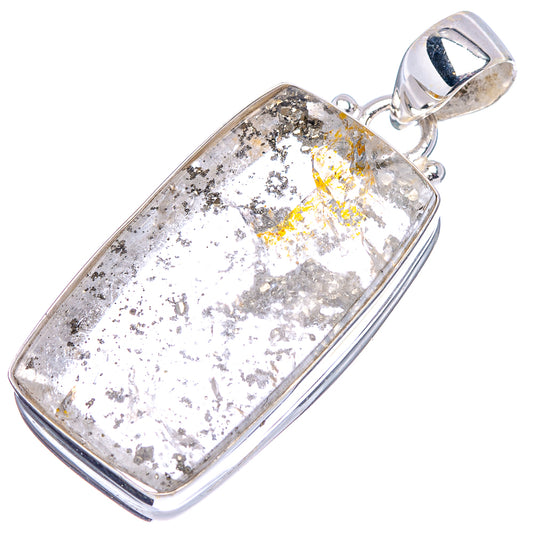 Marcasite in quartz pendant in .925 sterling silver, rectangular bezel with metallic flecks