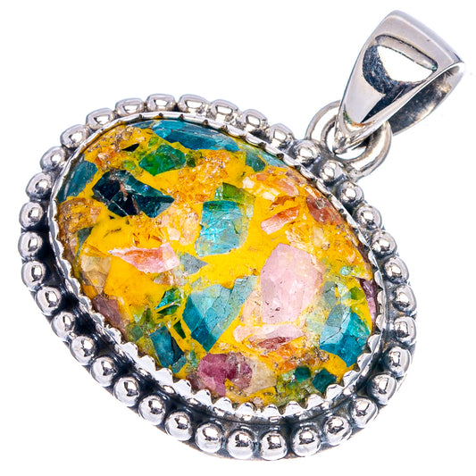 Sterling silver oval pendant with vibrant multicolor tourmaline matrix stone bezel