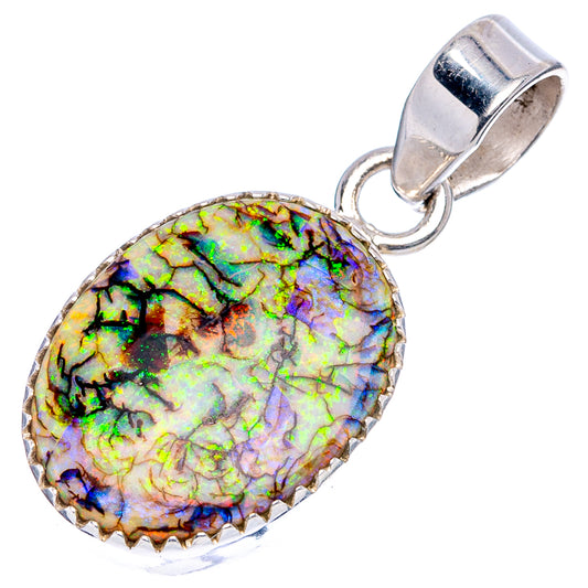 Oval iridescent opal pendant in .925 sterling silver with loop bail and cap