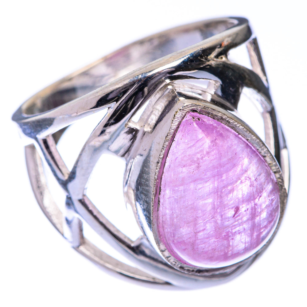 Sterling silver ring with oval pink moonstone and chunky geometric openwork