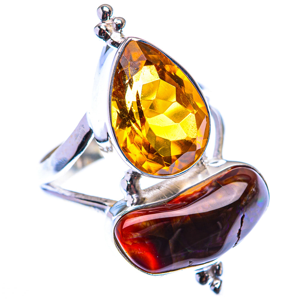 Large Mexican Fire Agate, Citrine Ring Size 9 (925 Sterling Silver) RING140261