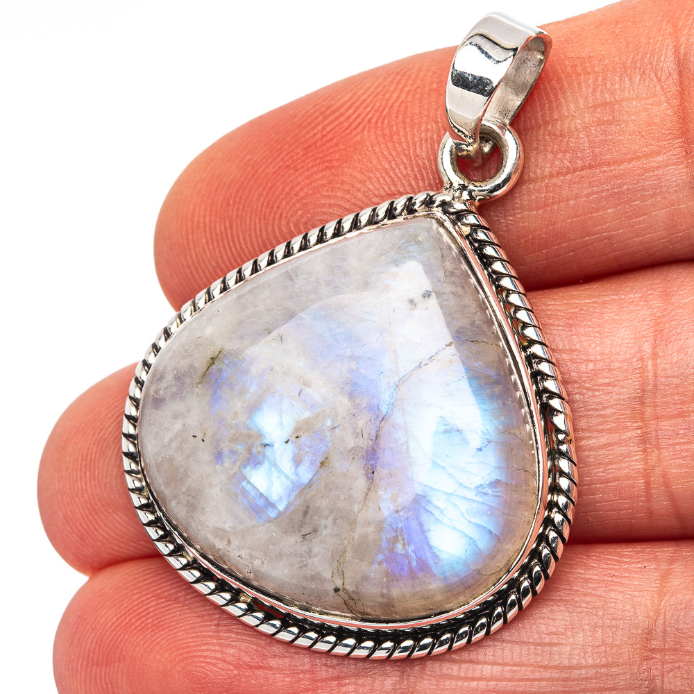 Rainbow Moonstone Pendant 1 5/8" (.925 Sterling Silver)