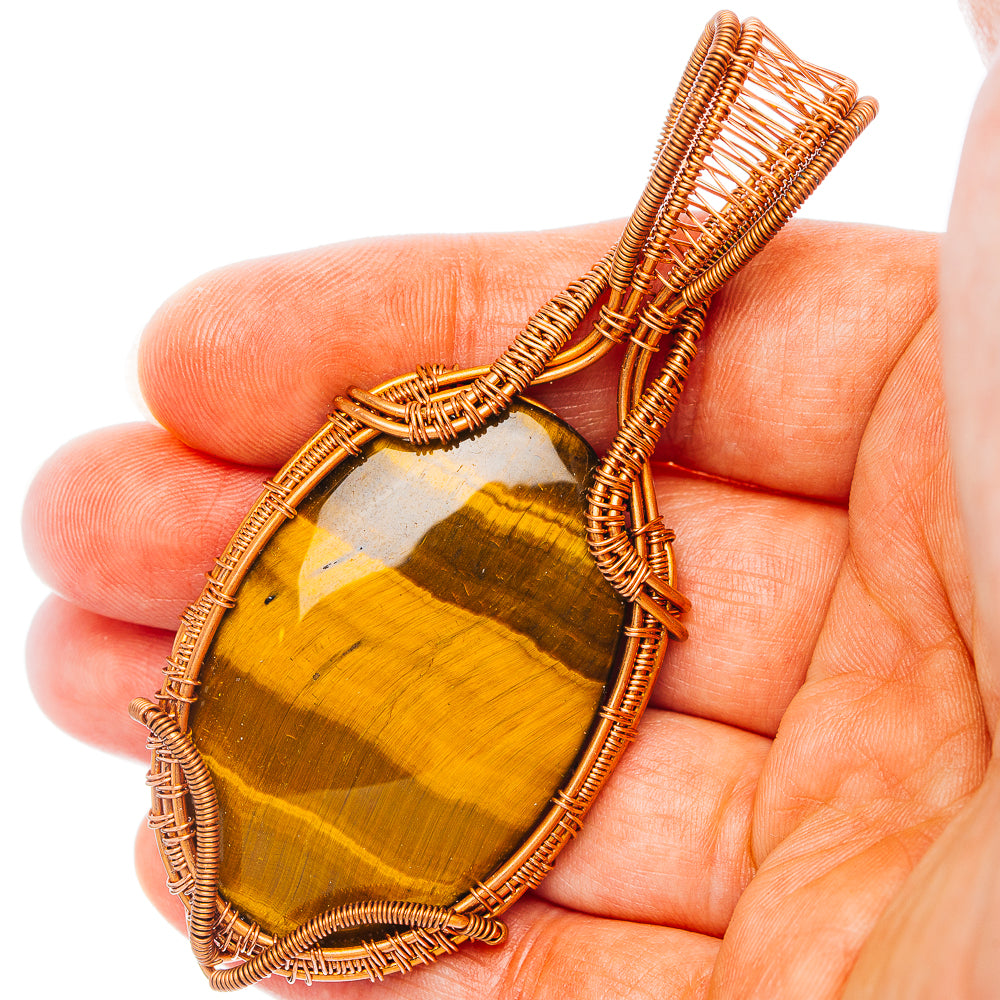 Tiger's Eye Wire Wrap Pendant 3 1/8" (Copper)