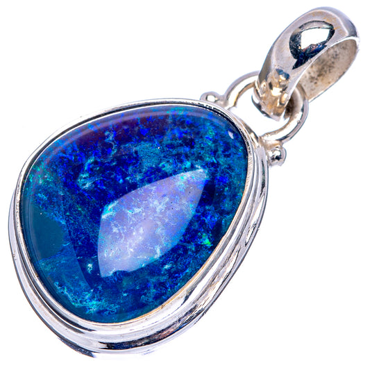 Sterling silver opal pendant, teardrop blue stone with silver bail, side view