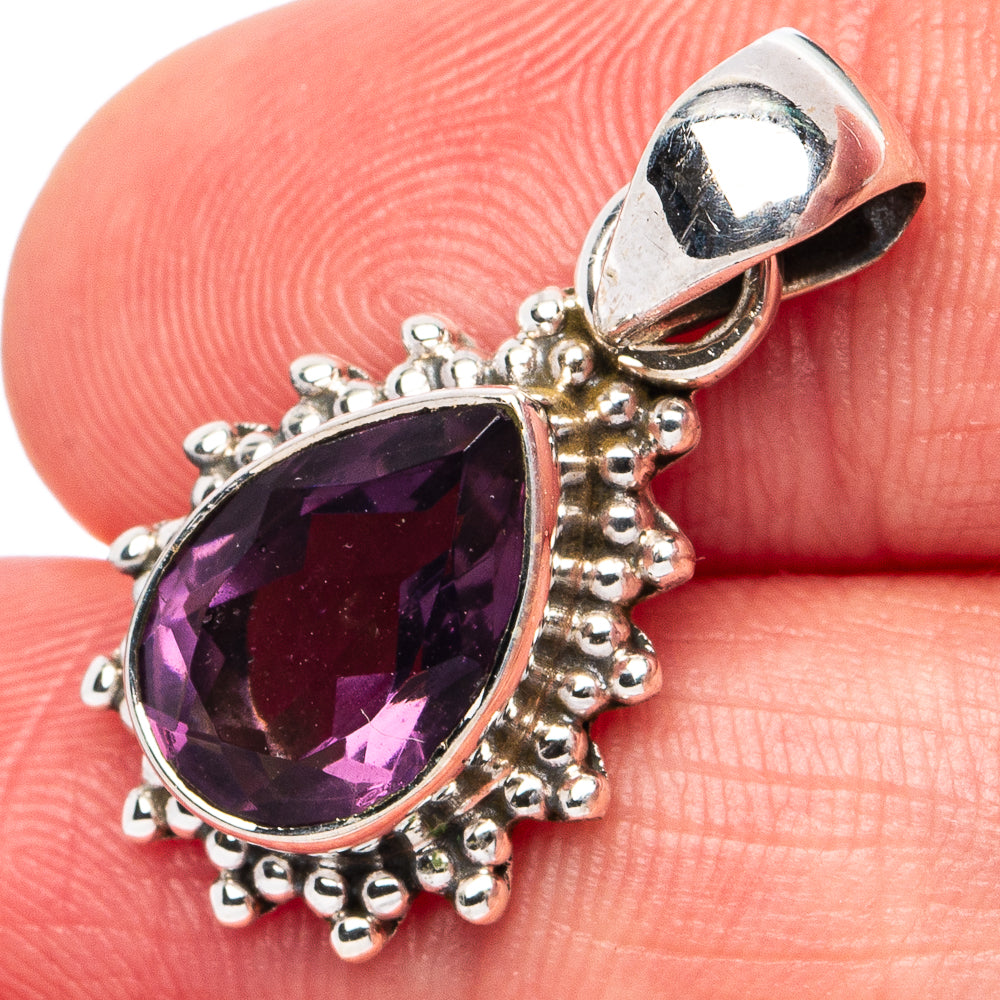 Teardrop amethyst pendant, 925 sterling silver halo with ornate bead setting