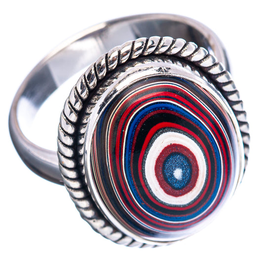 Sterling silver ring with oval inlay of concentric red, blue, and white rings