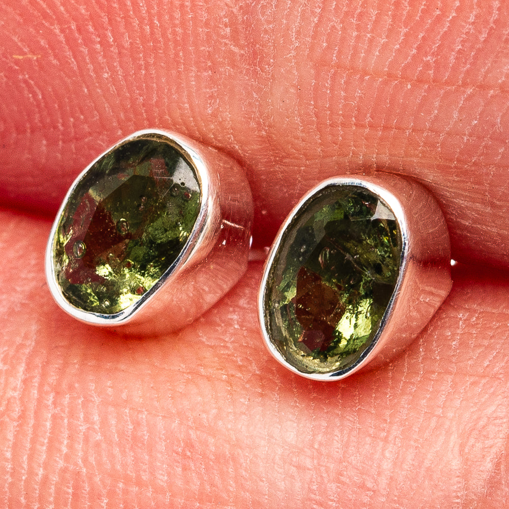 Faceted Moldavite Earrings 1/4" (.925 Sterling Silver)
