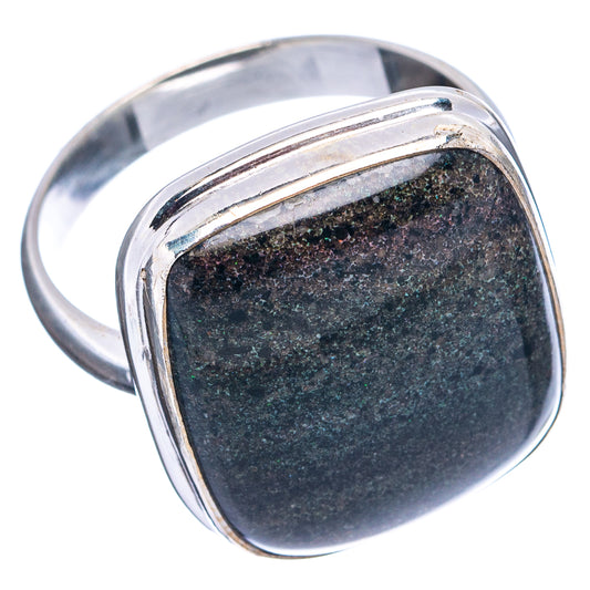 Dark rectangular opal bezel ring in .925 sterling silver, side view