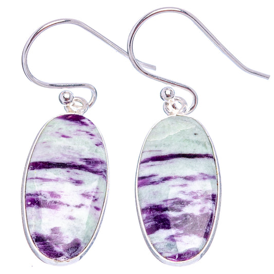 Sterling silver oval dangle earrings with purple, white, and mint green stone