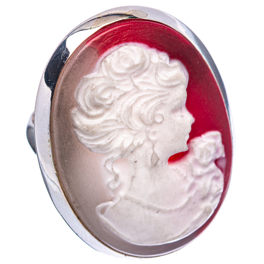 Sterling silver cameo ring with oval red face and raised white portrait detail