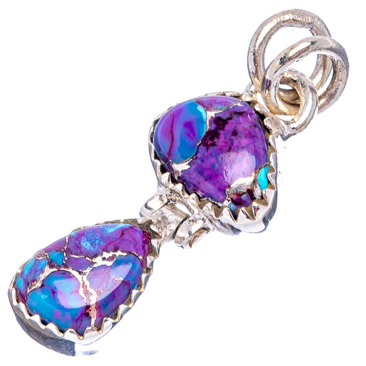 Sterling silver double-drop pendant with two purple-blue turquoise-style stones and bail