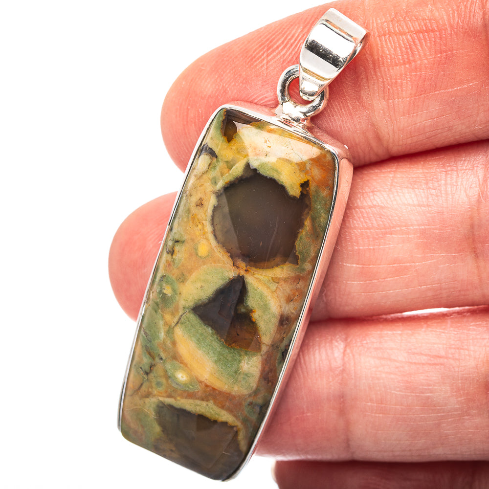 Rainforest Jasper Pendant 2" (.925 Sterling Silver)