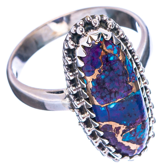 Multicolor turquoise oval ring with .925 sterling silver band and side details