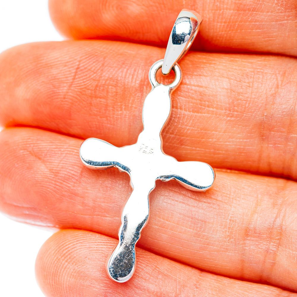 Southwestern Style Kingman Turquoise Cross Pendant 1 1/2" (.925 Sterling Silver)