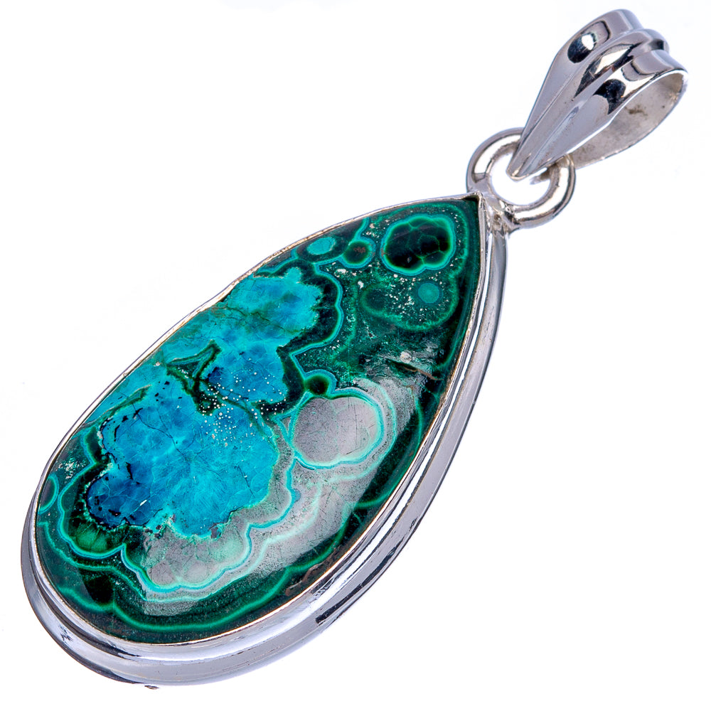 Malachite In Chrysocolla Pendant 1 5/8" (925 Sterling Silver) P40431