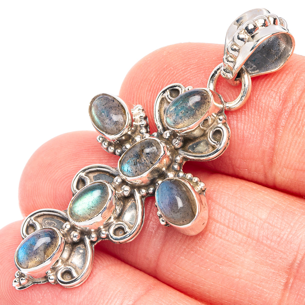 Labradorite Cross Pendant 1 3/4" (925 Sterling Silver) P43866