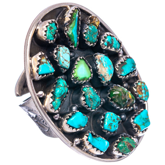 Adjustable turquoise ring in sterling silver with clustered bezel-set turquoise stones