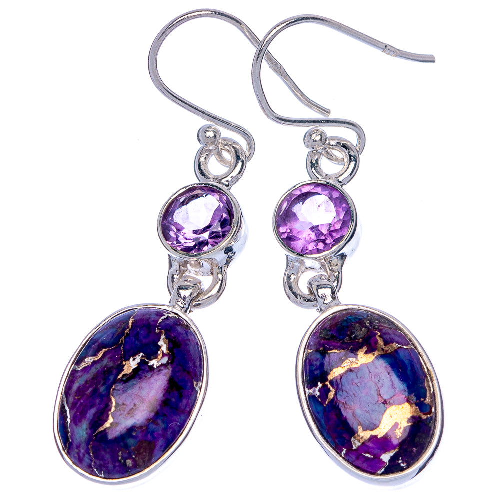 Purple Copper Composite Turquoise, Amethyst Earrings 1 5/8" (925 Sterling Silver) E433106