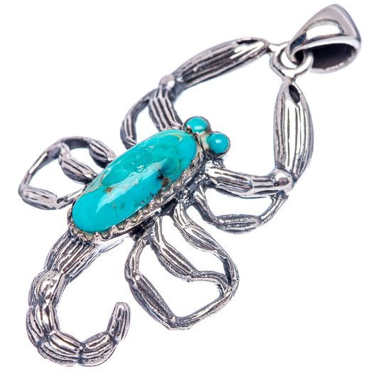 Turquoise scorpion pendant, .925 sterling silver side view with oval turquoise stone and cabochon.