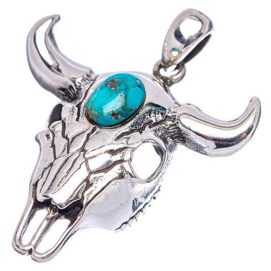 Turquoise cow skull pendant .925 sterling silver with large loop bail, detailed skull