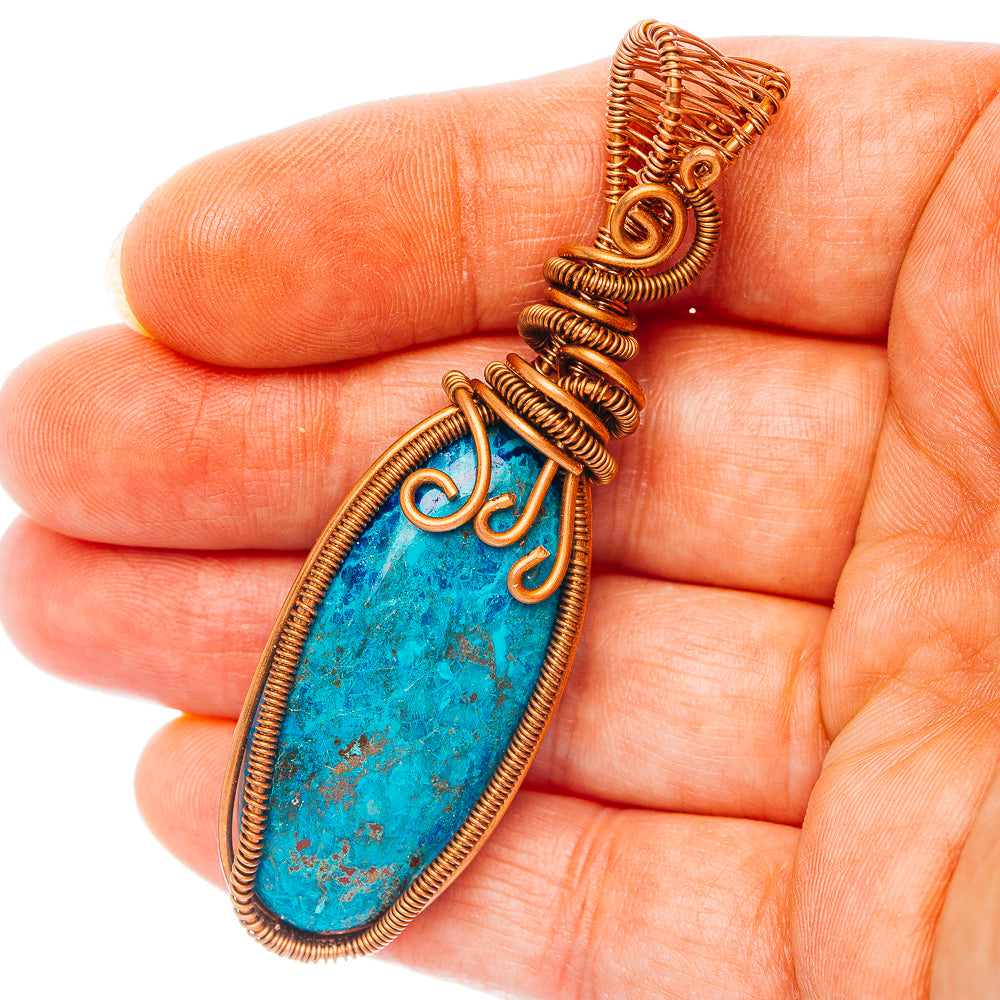 Shattuckite Wire Wrap Pendant 2 5/8" (Copper)