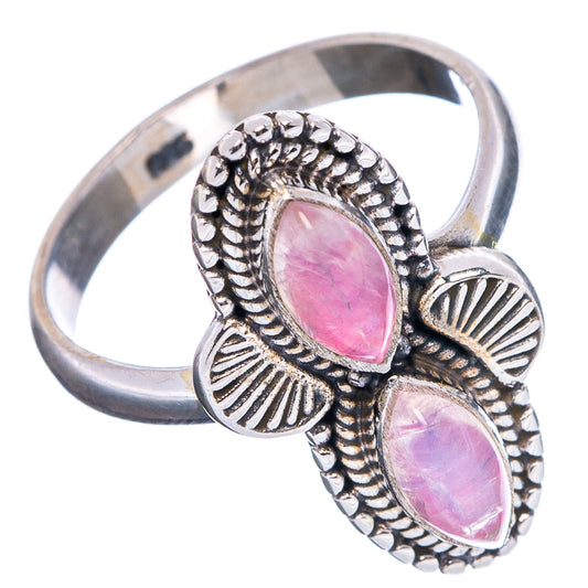 Pink moonstone ring in .925 sterling silver with two pink teardrop stones, open band