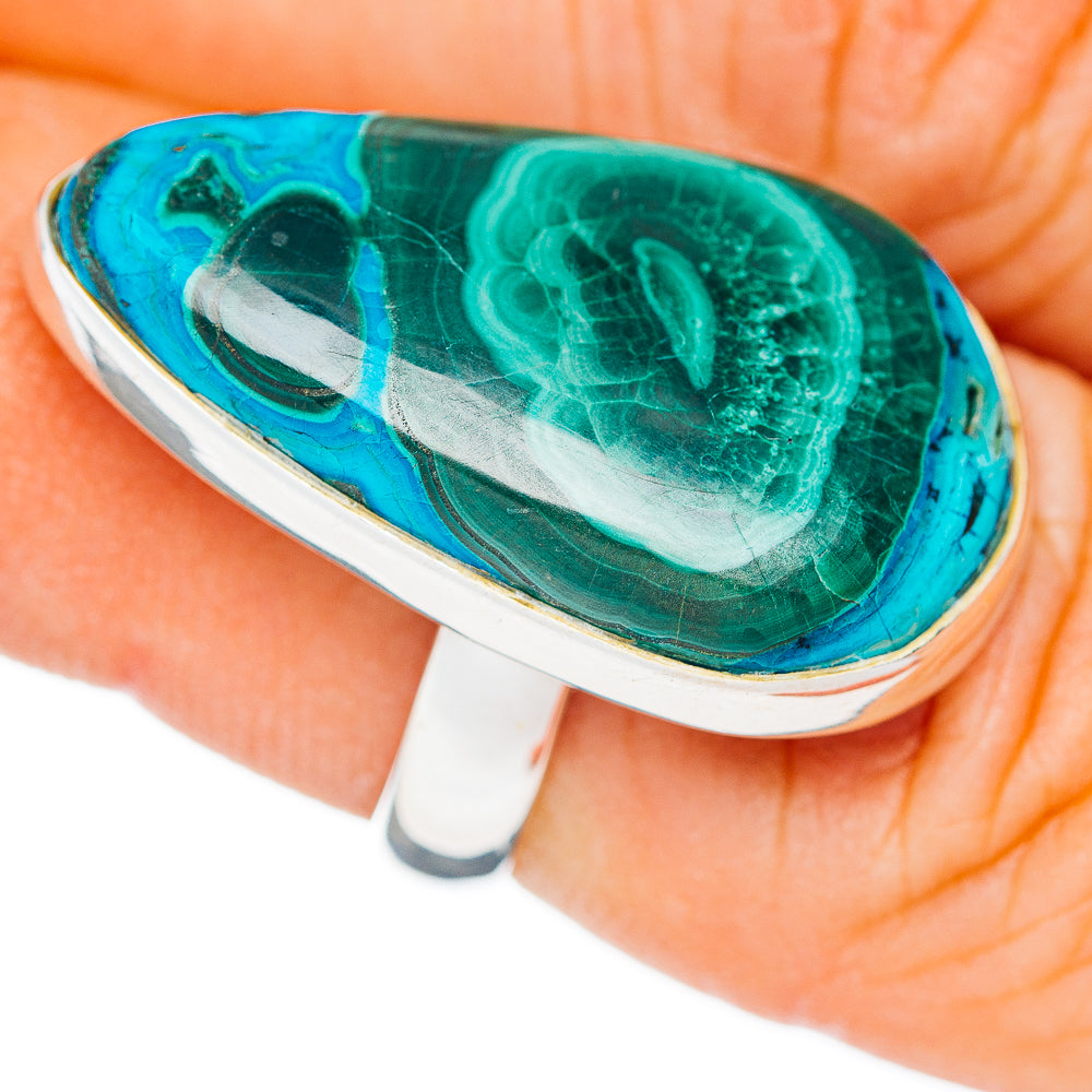 Premium Malachite In Chrysocolla Ring Size 5.75 Adjustable (.925 Sterling Silver)
