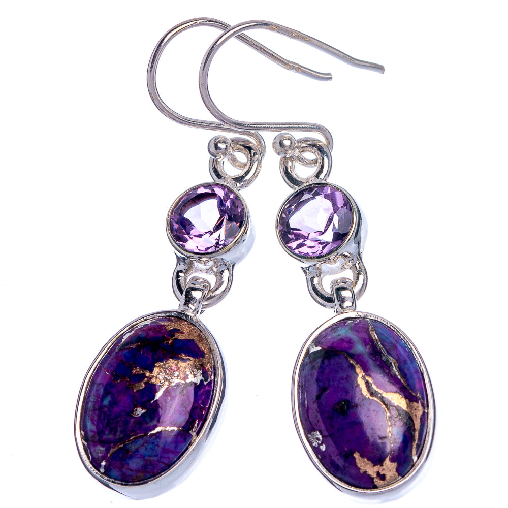 Purple Copper Composite Turquoise, Amethyst Earrings 1 5/8" (925 Sterling Silver) E433017