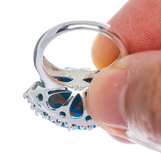 Exclusive Violet Blue Dahlia Mohave Turquoise Ring Size 6.5 (.925 Sterling Silver)