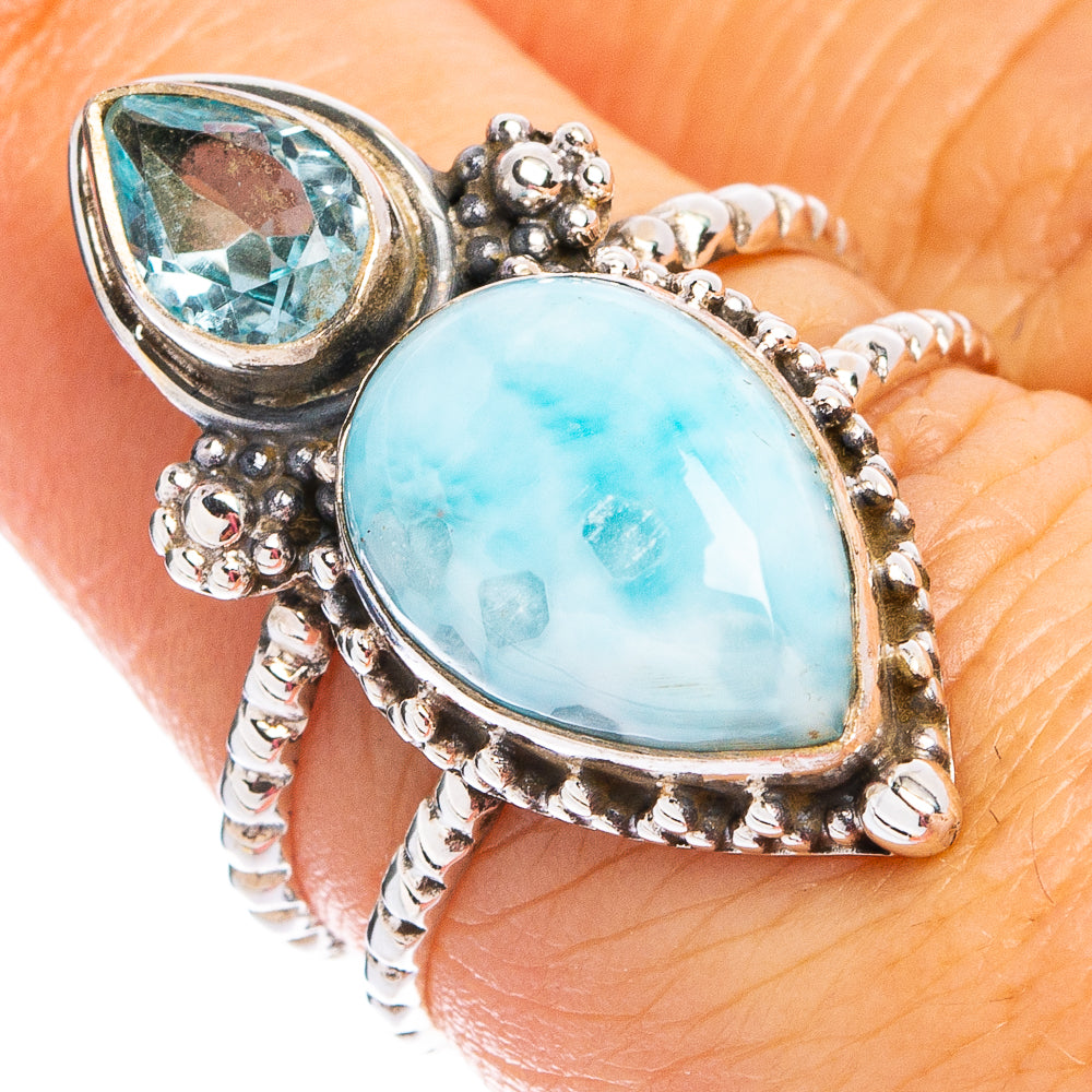 Rare Larimar, Blue Topaz Ring Size 7.25 (.925 Sterling Silver)