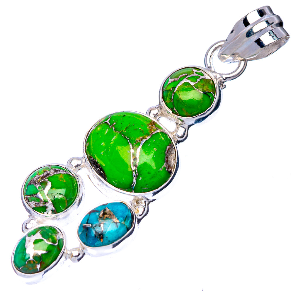 Green Blue Copper Composite Turquoise Pendant 1 7/8" (925 Sterling Silver) P41074