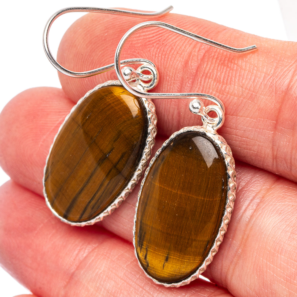 Tiger Eye Earrings 1 5/8" (.925 Sterling Silver)