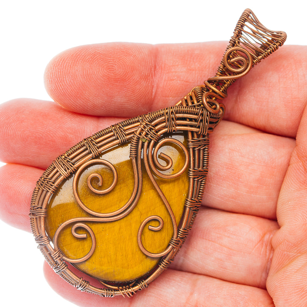 Tiger's Eye Wire Wrap Pendant 2 7/8" (Copper)
