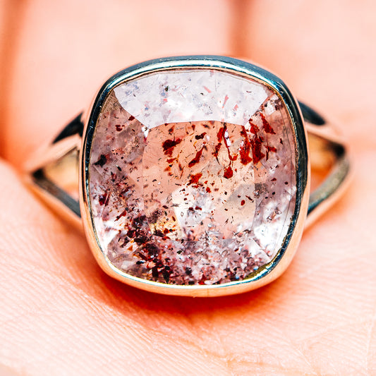 Faceted lepidocrocite oval ring in .925 sterling silver, front bezel view
