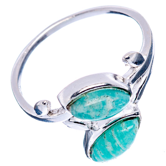 Turquoise amazonite leaf dainty ring, size 7, .925 sterling silver with curved oval stones