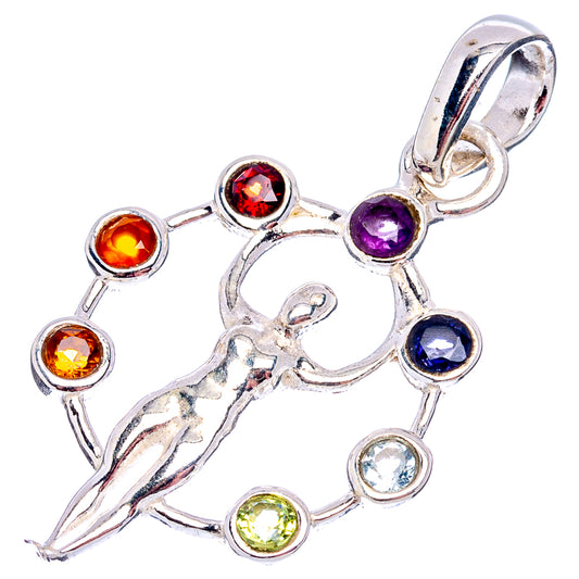 Sterling silver chakra pendant with seven colored gemstone stones and loop bail
