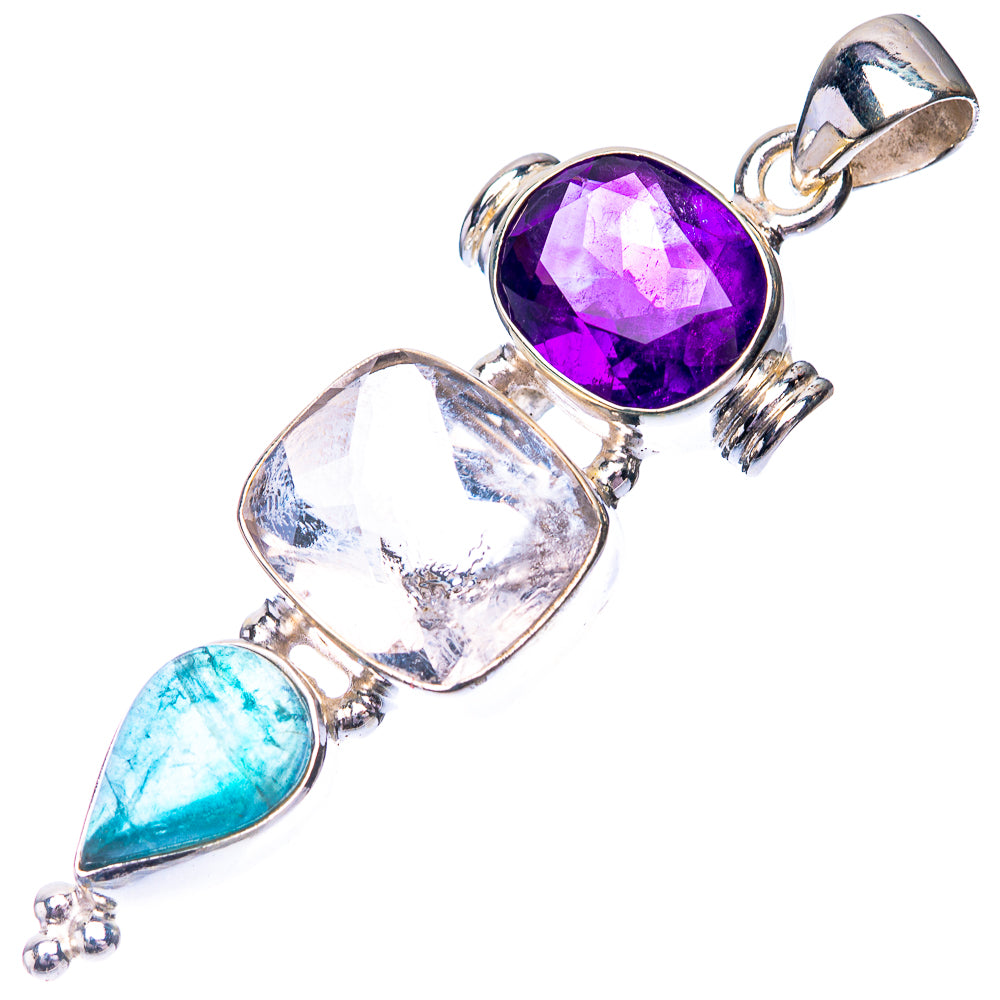 White Quartz, Amethyst, Blue Fluorite Pendant 2 1/8" (925 Sterling Silver) P38698