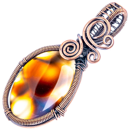 Banded agate wire wrap pendant, oxidized copper with yellow-orange oval cabochon