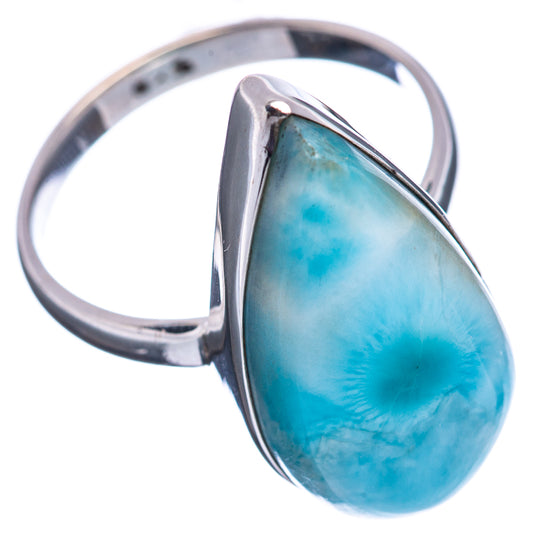 Larimar teardrop ring in .925 sterling silver with blue cabochon bezel setting