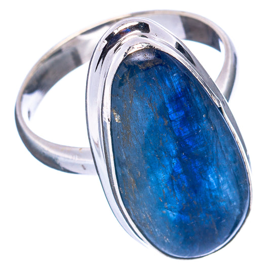 Kyanite ring size 8 in .925 sterling silver, oval blue stone with smooth bezel