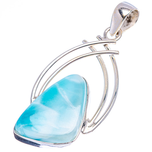Larimar pendant in .925 sterling silver, pear-shaped blue stone with loop bail