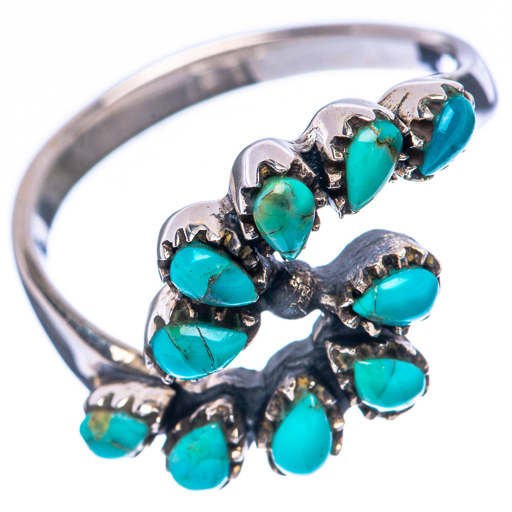 Turquoise cabochon ring, 925 sterling silver band with leaf-like prong and bezel cluster